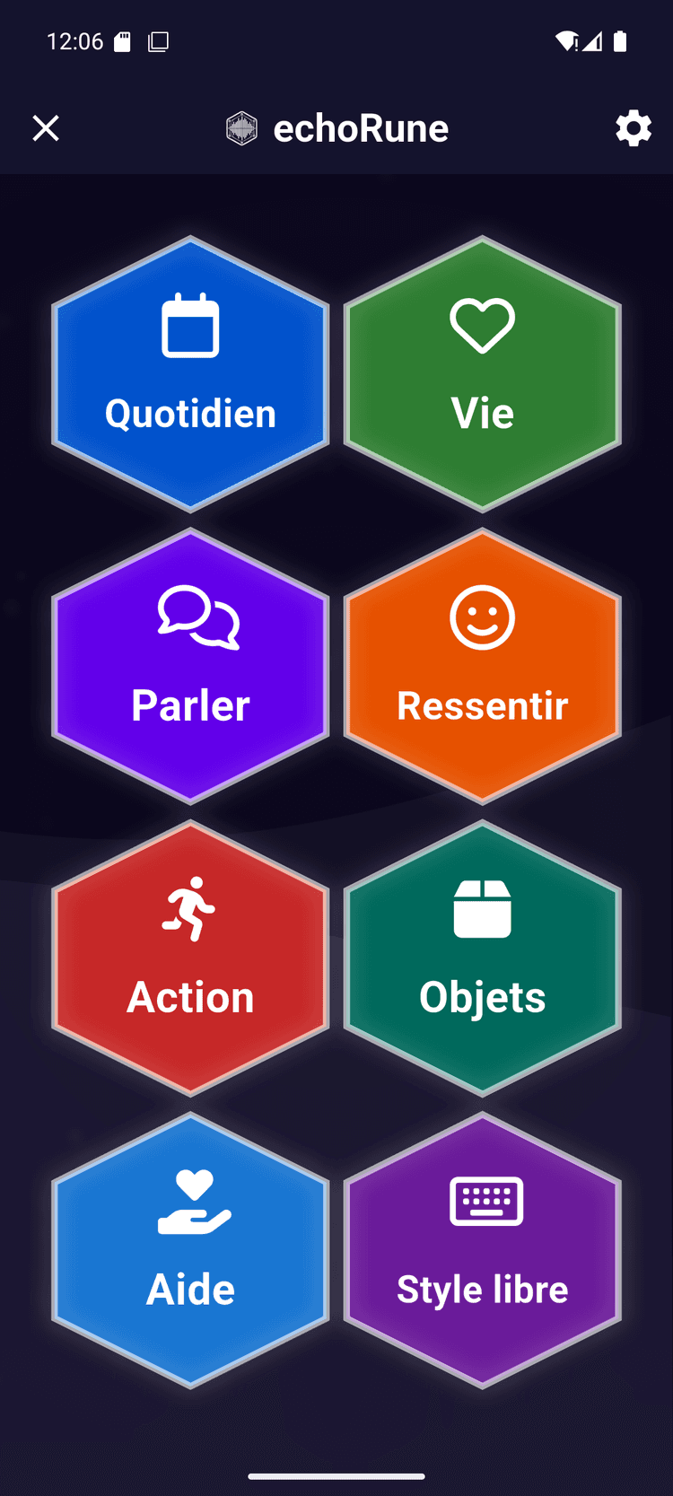 echoRune categories — daily routines organized in a hexagonal grid